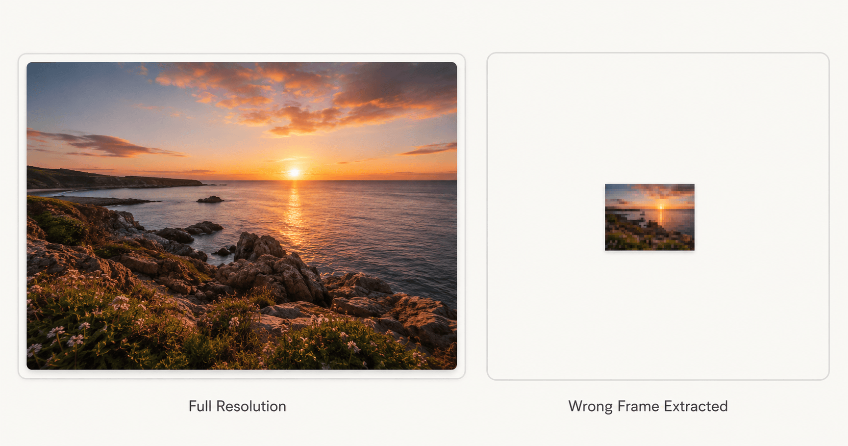 A sharp, full-resolution photo next to a tiny, blurry version of the same photo after a bad HEIC to JPG conversion.